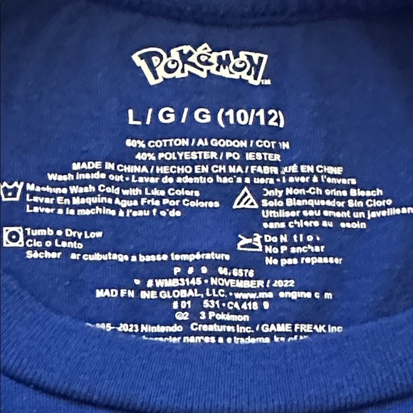 Pokémon Kids Blue Graphic T-Shirt Pikachu Youth Size L‎ 8/10 - Picture 2 of 3
